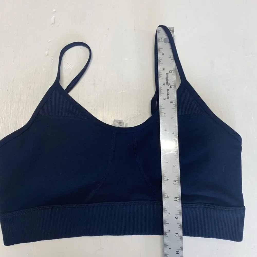 Alo Yoga Head Start Bra With Ribbed Textured Finish Blue Size L With Pads
